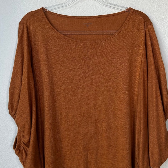 Garnet Hill size L organic linen puff sleeve top burnt orange jersey oversized - Picture 3 of 13